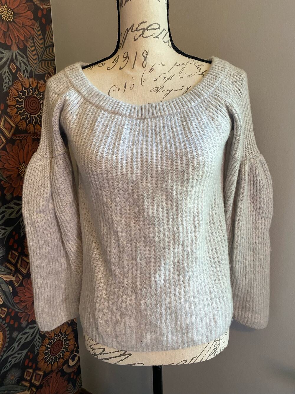 Rebecca Minkoff Cashmere Wool Gray Balloon Sleeve Sweater Size Small